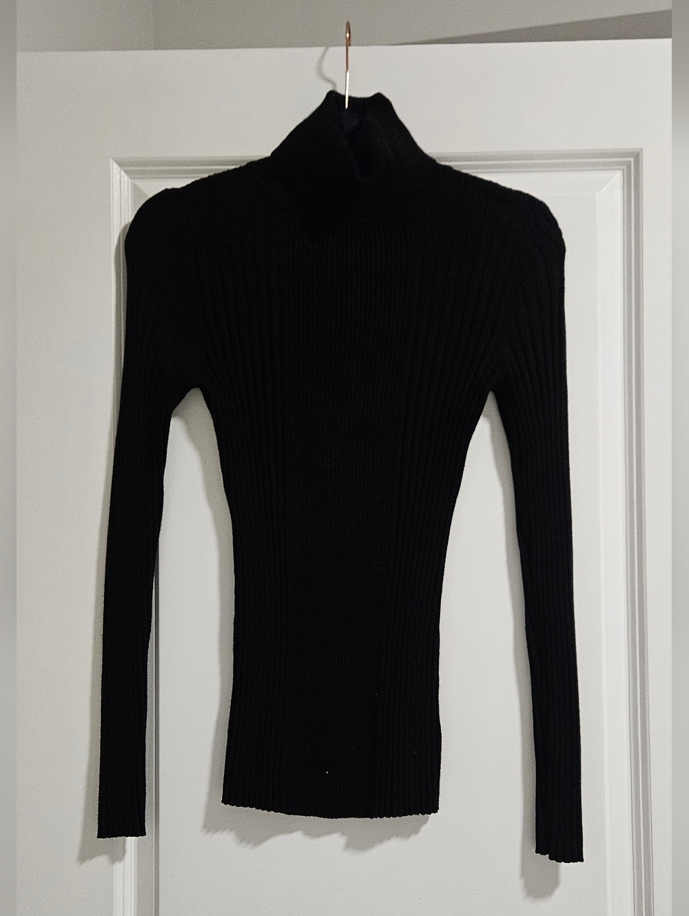 Pink Rose Black Ribbed Crewneck Sweater